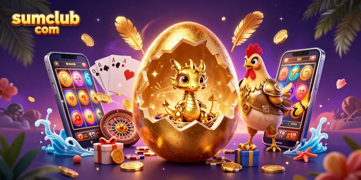 Experience the excitement of sumclub com with a golden dragon and vibrant casino elements.
