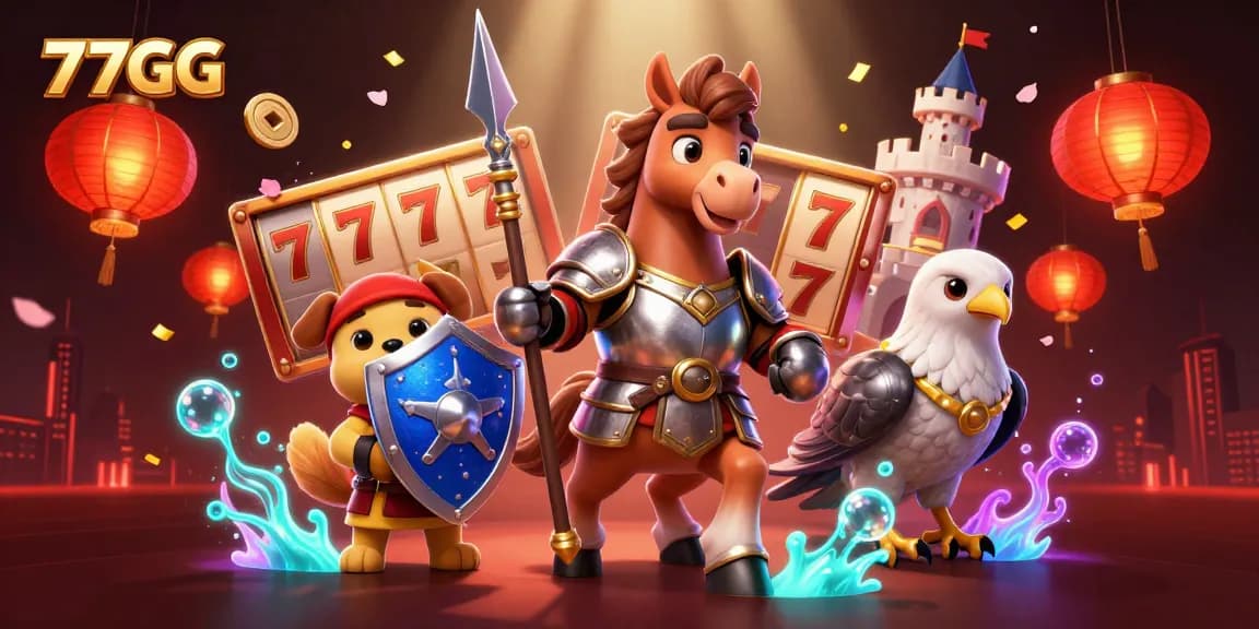 Experience the thrill of betting on 77GG with vibrant casino elements and dynamic characters in a lively scene.
