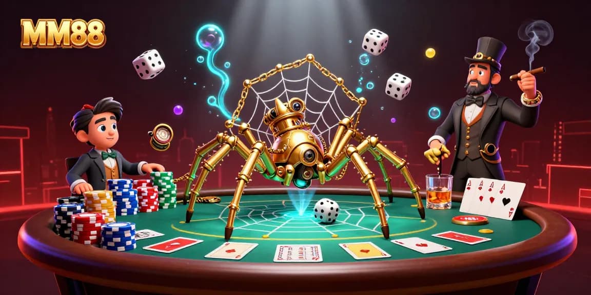 Engage in thrilling games at MM88 while admiring a dynamic 3D casino scene.