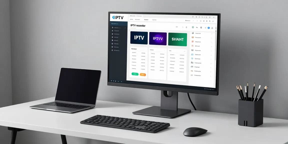 IPTV reseller panel management in a modern tech workspace showcasing advanced software solutions.
