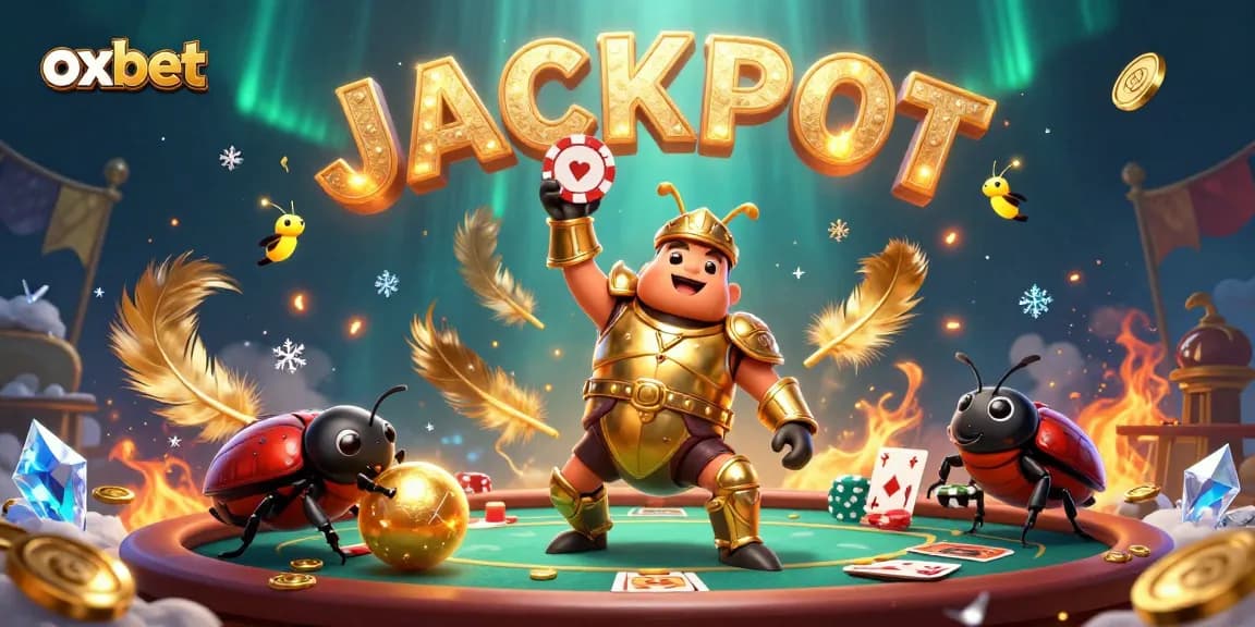 Experience the thrill of poker with oxbet: triumphant beetles celebrate a big win.
