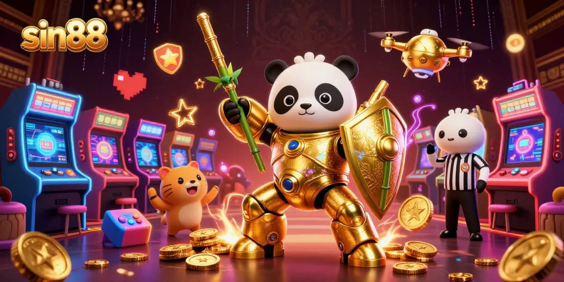 Experience the thrilling energy of sin88 with the golden panda mech in a vibrant casino arena.