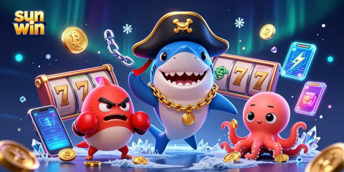 Engage with the sun win casino adventure featuring a playful shark, pufferfish, and octopus collecting coins.