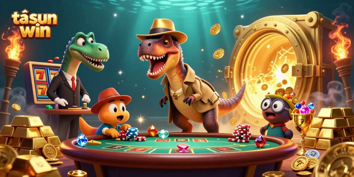 Win big at the blackjack table with tải sun win, featuring dynamic 3D dinosaur card counter action.