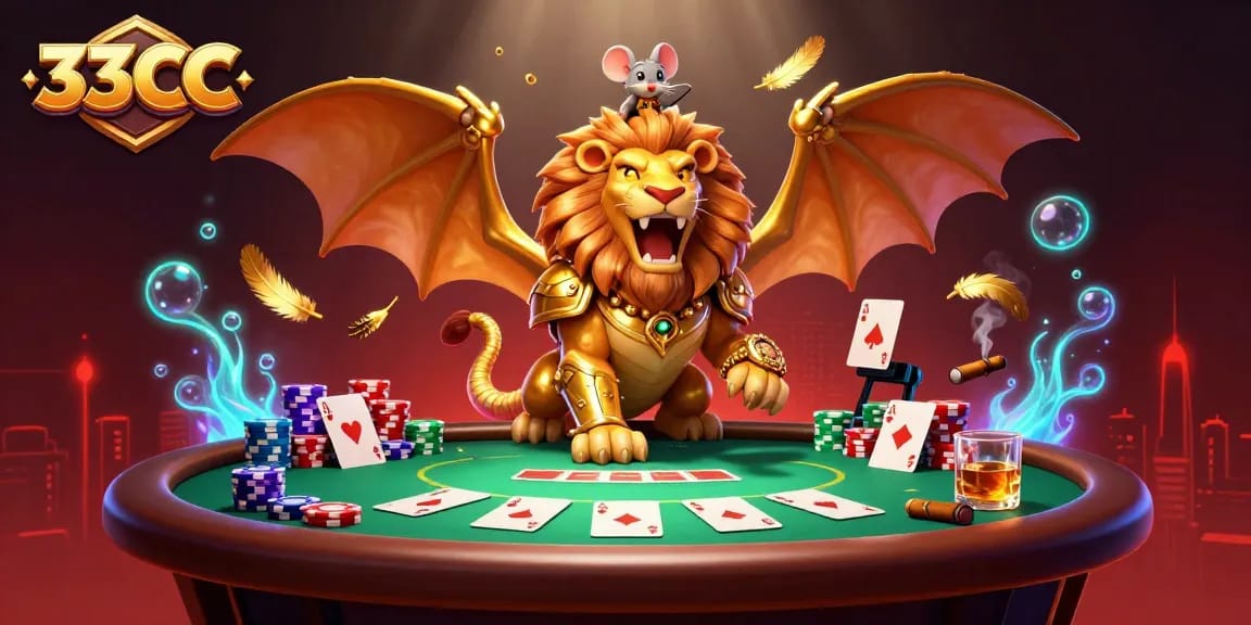 Experience thrilling poker action at 33CC with vibrant characters and dynamic gaming elements.