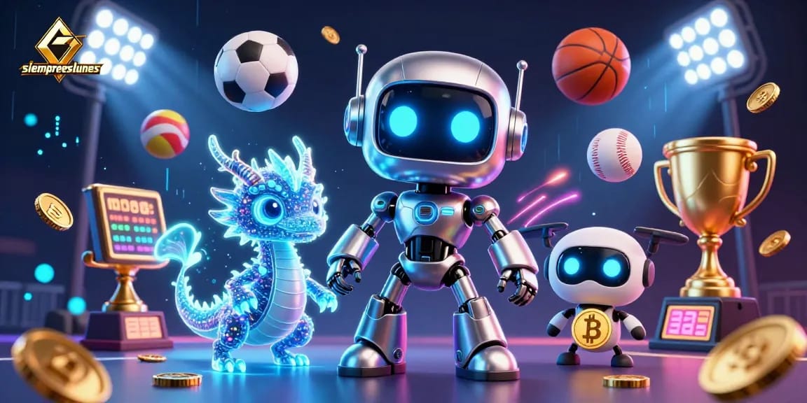 Join siempreeslunes for thrilling sports action, featuring a cyberpunk robot, a holographic dragon, and cryptocurrency excitement.