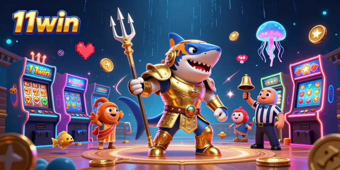 Engage in thrilling gaming at 11win with a vibrant underwater casino scene featuring slots and arcade games.