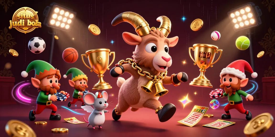 Experience high-energy action on the situs judi bola betting scene with sports elements and playful characters.