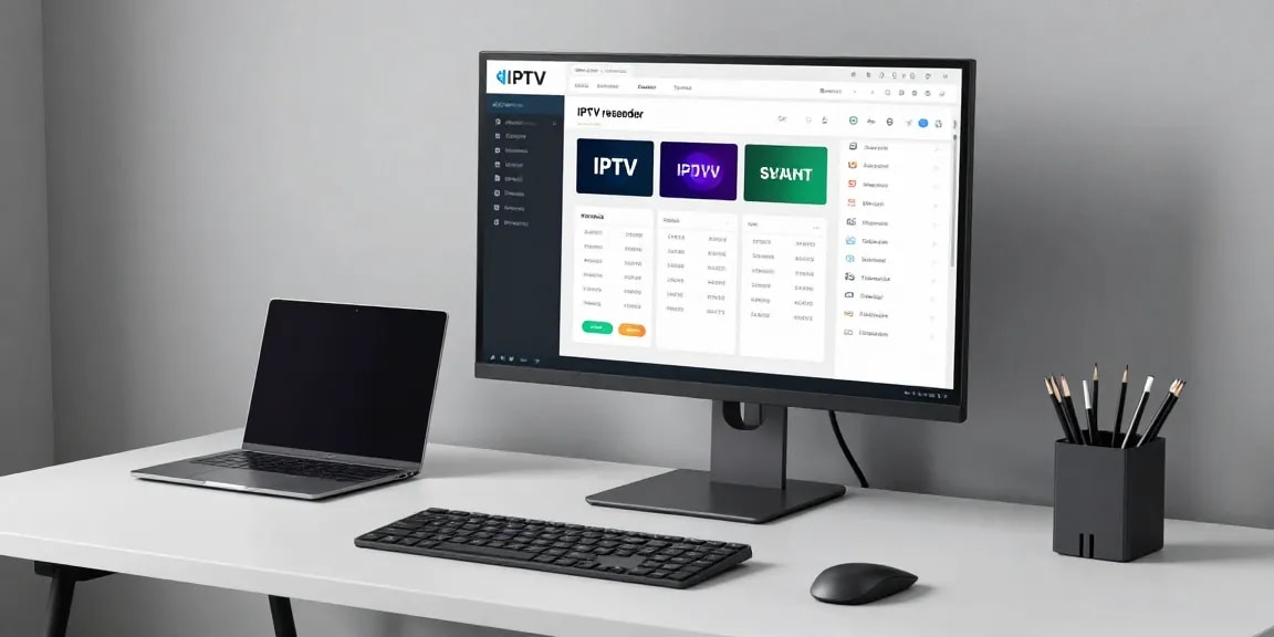 IPTV reseller panel management in a modern tech workspace showcasing advanced software solutions.