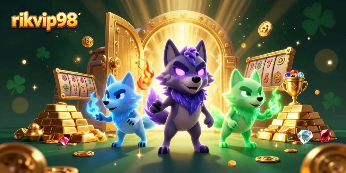 Experience thrilling gameplay and rewards at rikvip98 with a dynamic 3D casino illustration.