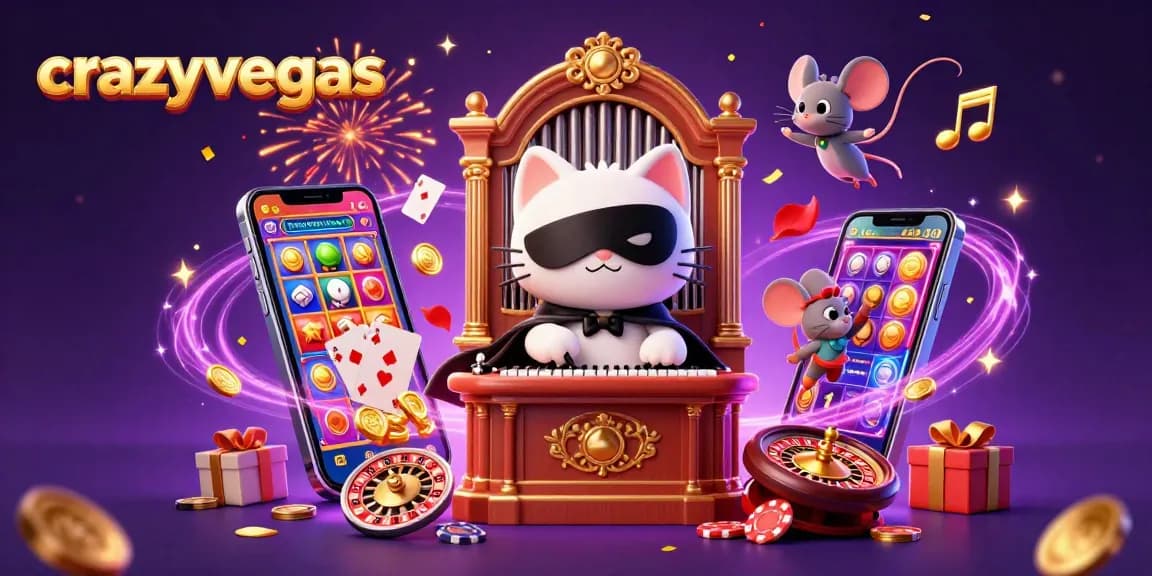 Cinematic illustration showcasing a vibrant casino scene with characters celebrating at crazyvegas.