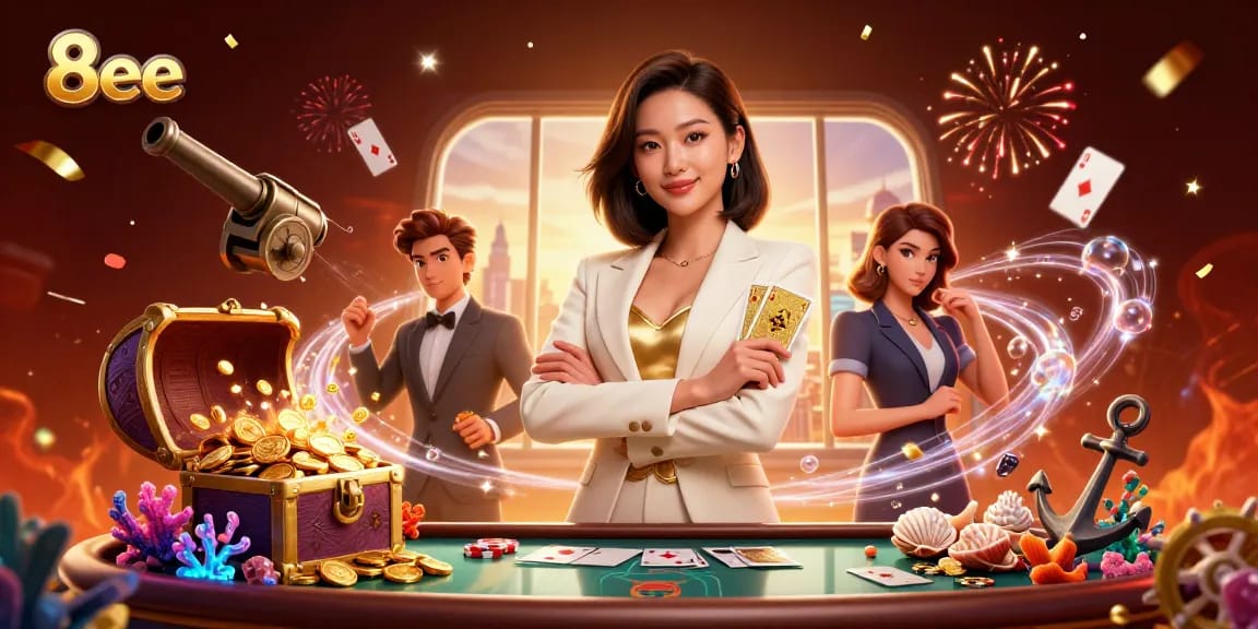 Feel the excitement of 8eee as players engage in thrilling casino action amidst a vibrant display.