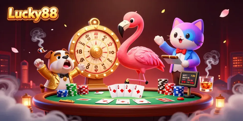 Celebrate at Lucky88 as the energetic bulldog wins prizes under the dramatic prize wheel.