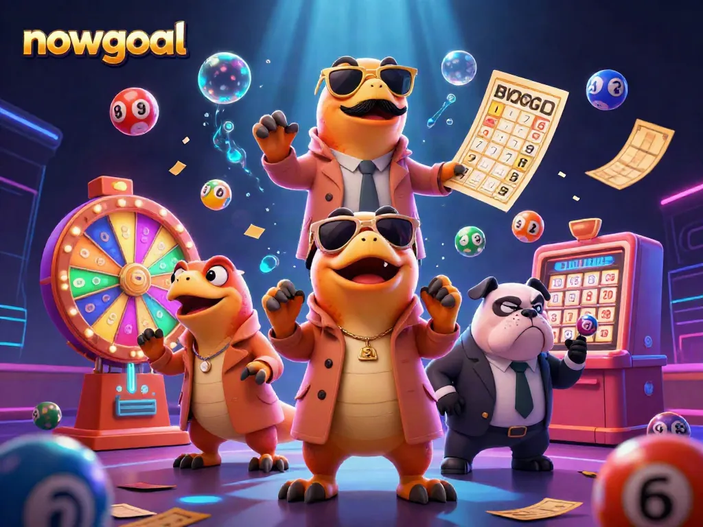 Experience the excitement of nowgoal with cartoon raptors entering a VIP casino, surrounded by lottery elements.