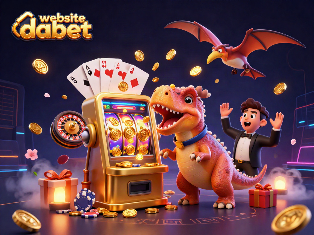 Experience thrilling gameplay with website dabet as a cartoon dinosaur celebrates a golden jackpot