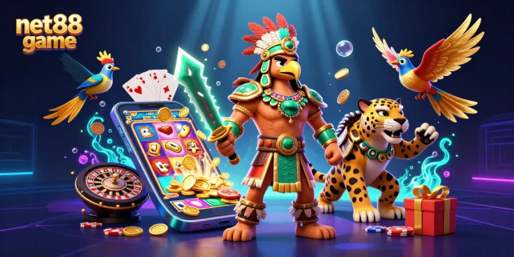 Engage in thrilling net88 game action with vibrant characters and dynamic casino elements.