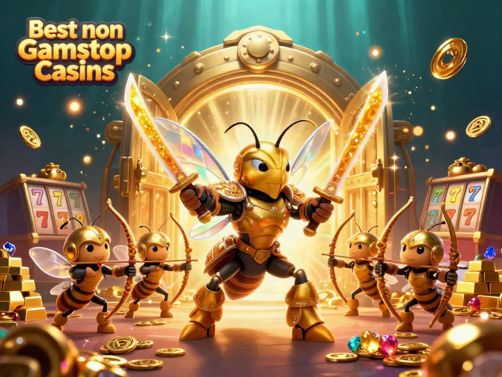 Experience the thrill at the Best non Gamstop Casinos with vibrant gold treasures and dynamic characters.