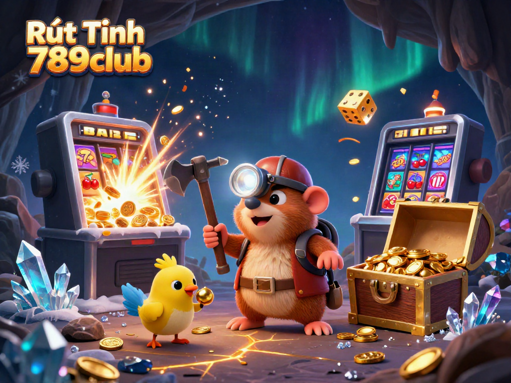 Rút Tiền 789club showcases a vibrant 3D treasure hunter ambiance with a golden slot jackpot