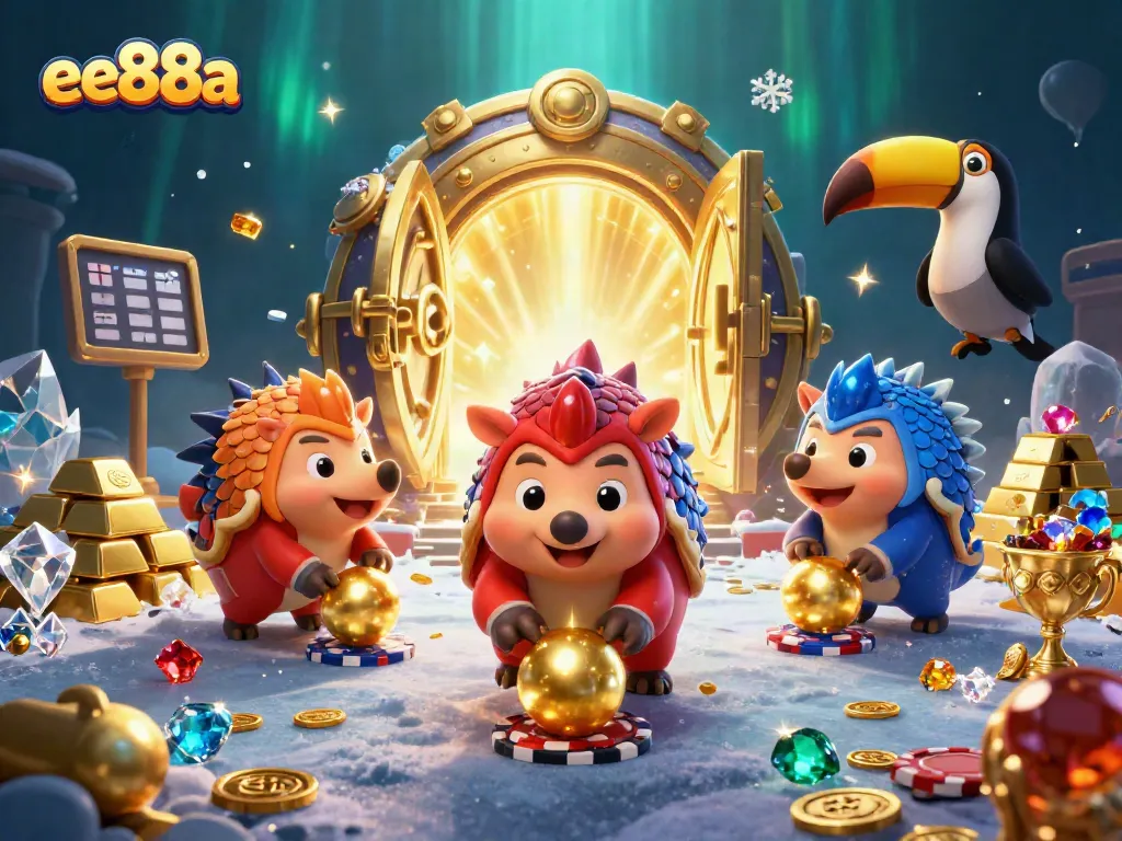 Engage with ee88a as pangolins compete in a vibrant casino-themed bowling showdown.