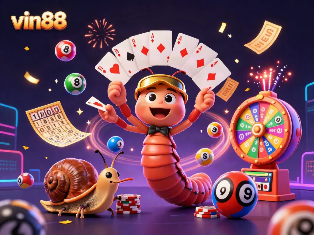 Experience vibrant casino gameplay with vin88 featuring unique characters and dynamic elements in a festive scene.