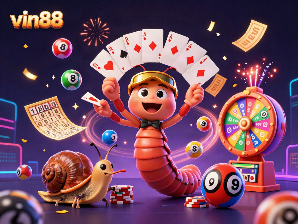 Experience vibrant casino gameplay with vin88 featuring unique characters and dynamic elements in a festive scene.