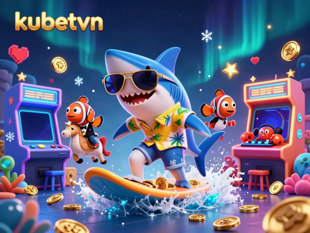 Experience thrilling gaming with kubetvn's vibrant 3D casino illustration showcasing action and excitement.