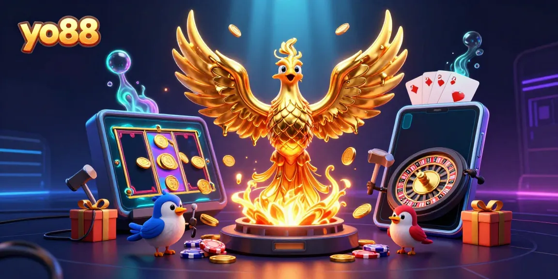 Spin and win with yo88's golden phoenix amid exciting casino elements and vibrant game actions.