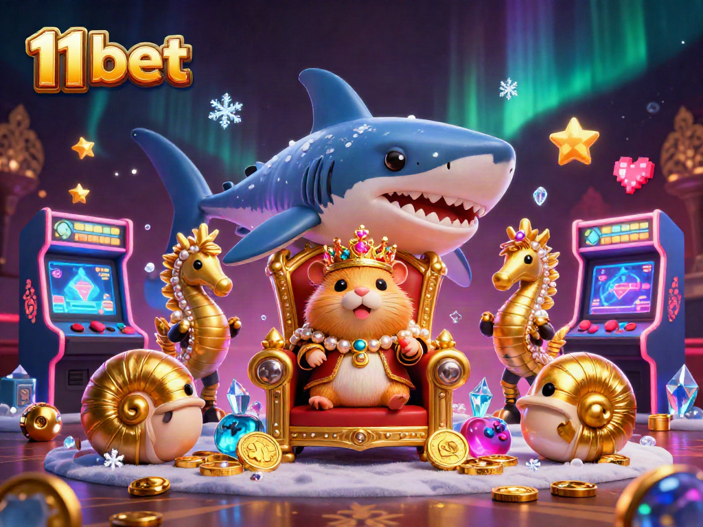Engage with the vibrant world of 11 bet through a colorful casino-themed illustration packed with game elements.