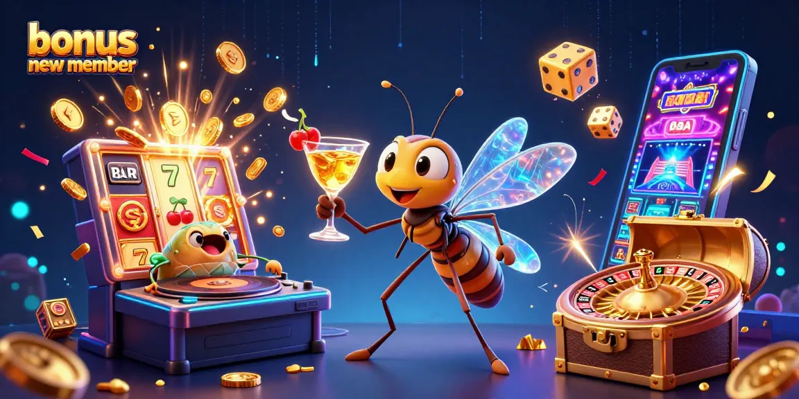 Spin to win as a bonus new member with this vibrant casino illustration filled with excitement!