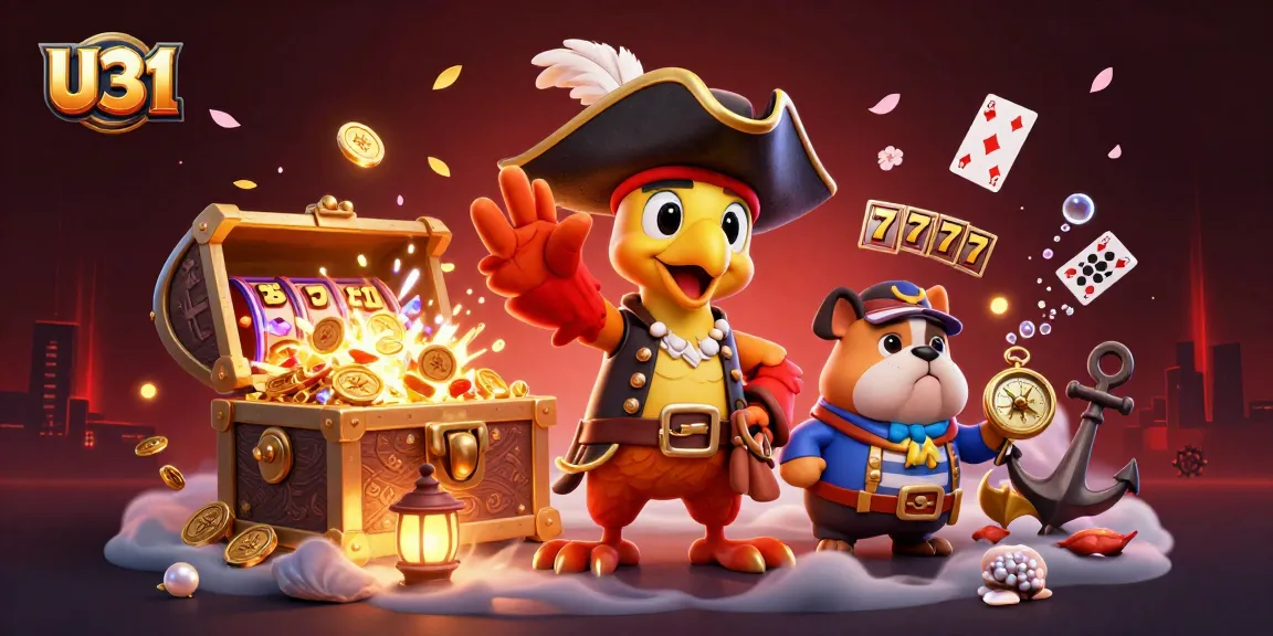 Spin the reels at U31 with pirate captain, bulldog, and ship's cat among treasure!