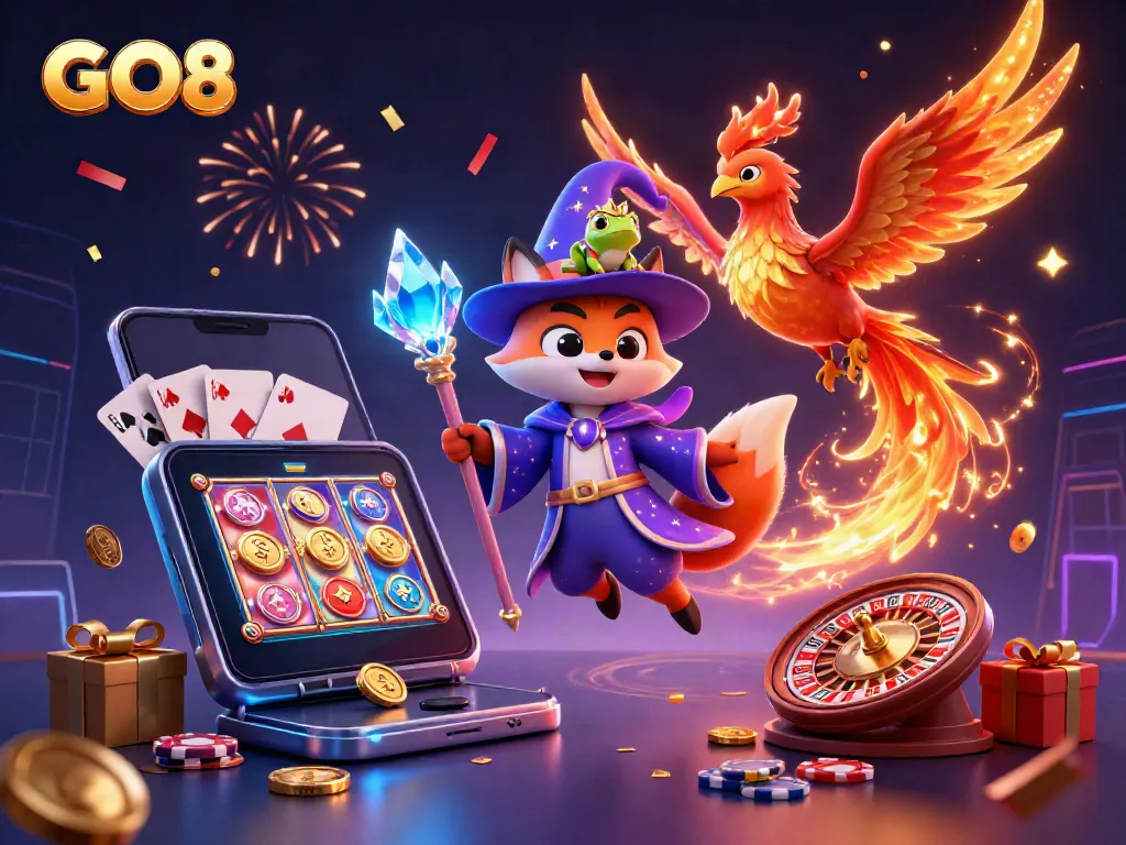 Engage with GO8's exciting casino adventure featuring a magical fox and phoenix.