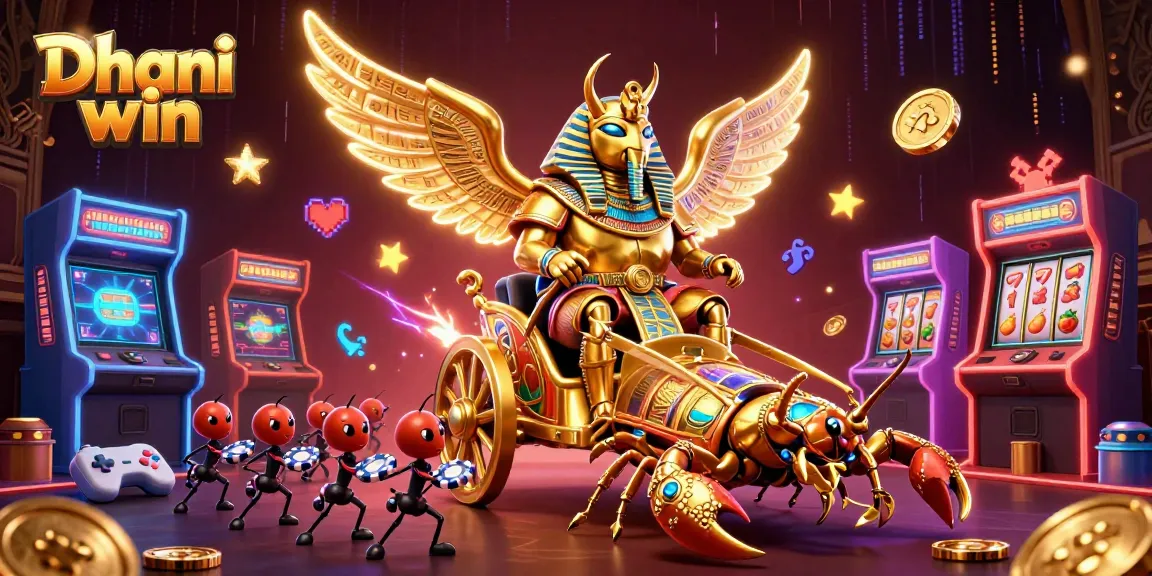 Dhani win offers thrilling casino experiences showcased with a dynamic golden scarab scene combined with vibrant gaming elements.